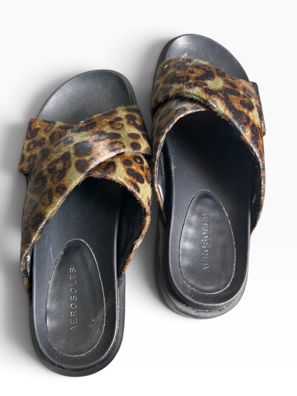 NWOT! Aerosoles Linney Green Faux Fur Slide Sandal